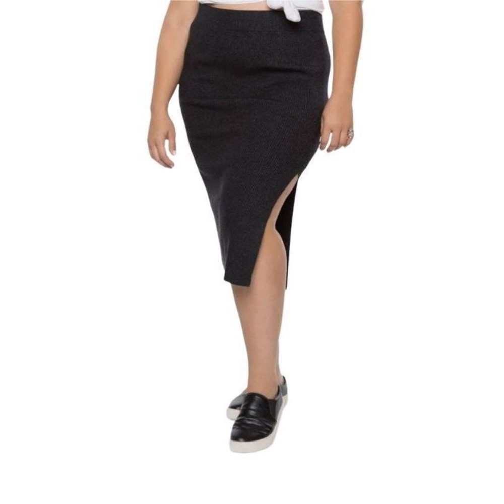 Black Tape Plus Size Trendy Dark Charcoal Grey Knit Midi Sweater Skirt Size 1X